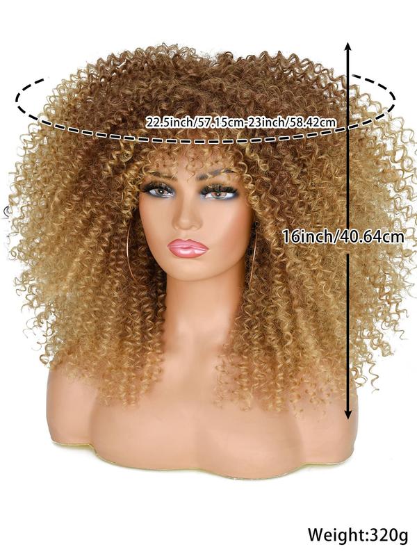 16 Inch Short Afro Kinky Curly Coily Hair Wigs for Women, Fluffy Glueless Wigs with Bangs, Summer Glueless Synthetic Full Machine Wigs Back To School, Fall Outfits, Fall Freshness