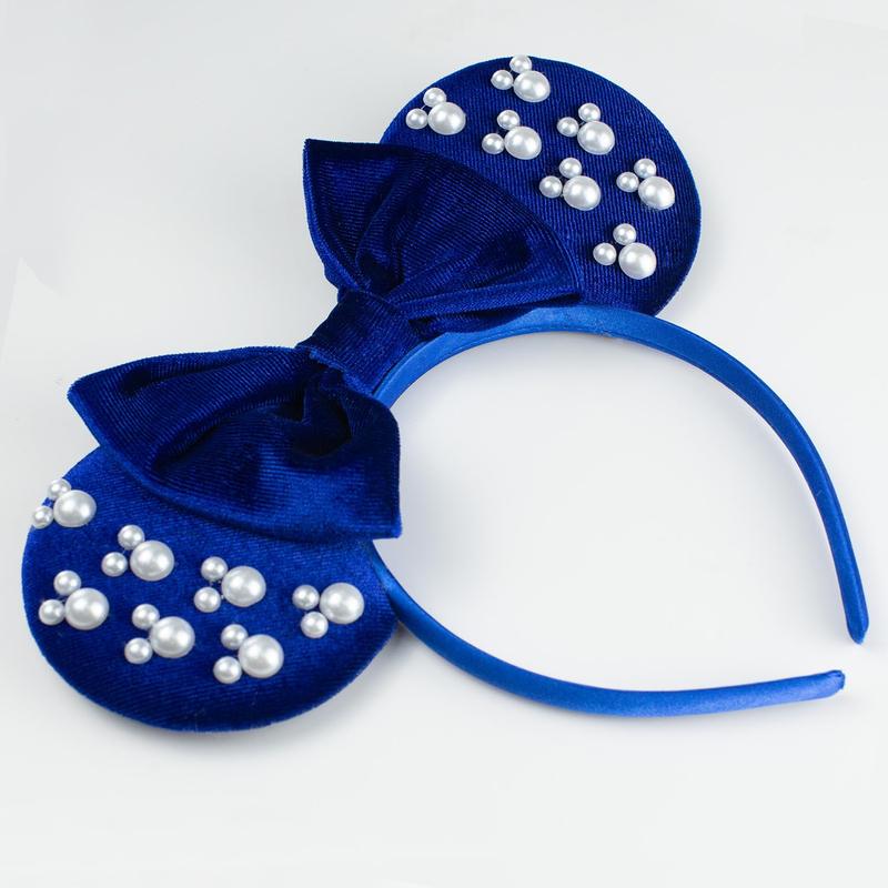 Velvet Mouse Ears Hair Bow Headband with , Party Decoration Costume Headwear Hair Accessories for Women Girls (Velvet Royalblue01)