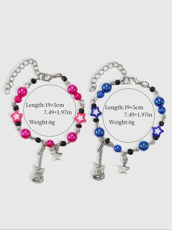 Unisex Cute Guitar & Star Charm Matching Bracelets, Friendship Couple Y2k Colorful Beaded Bracelets for Women Men, Bracelet Kit Summer Jewelry Gift