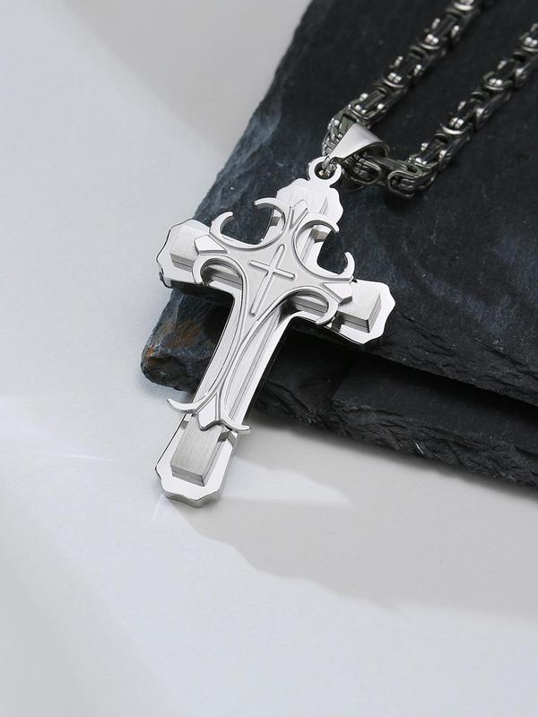 Punk Style Stainless Steel Layered Cross Necklace, Fashion Jewelry for Party, Daily Clothing Decor, Trendy All-match & Exquisite Jewelry for Birthday Gift