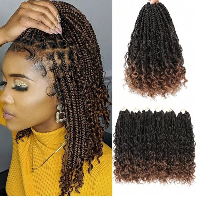 Goddess Boho Box Braids Crochet Hair 12-22 Inch Synthetic Ombre Braiding Hair for Women