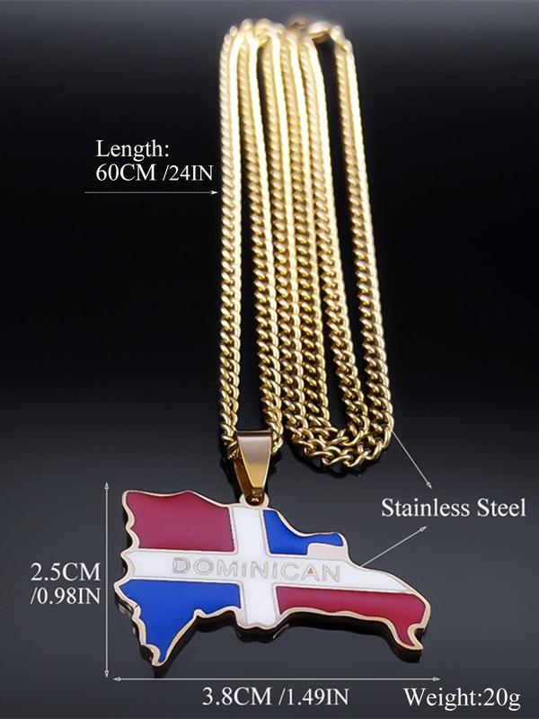 Dominican Republic Flag & Map Design Pendant Necklace, Stainless Steel Jewelry for Party, Daily Clothing Decor, Trendy All-match Jewelry for Birthday Gift