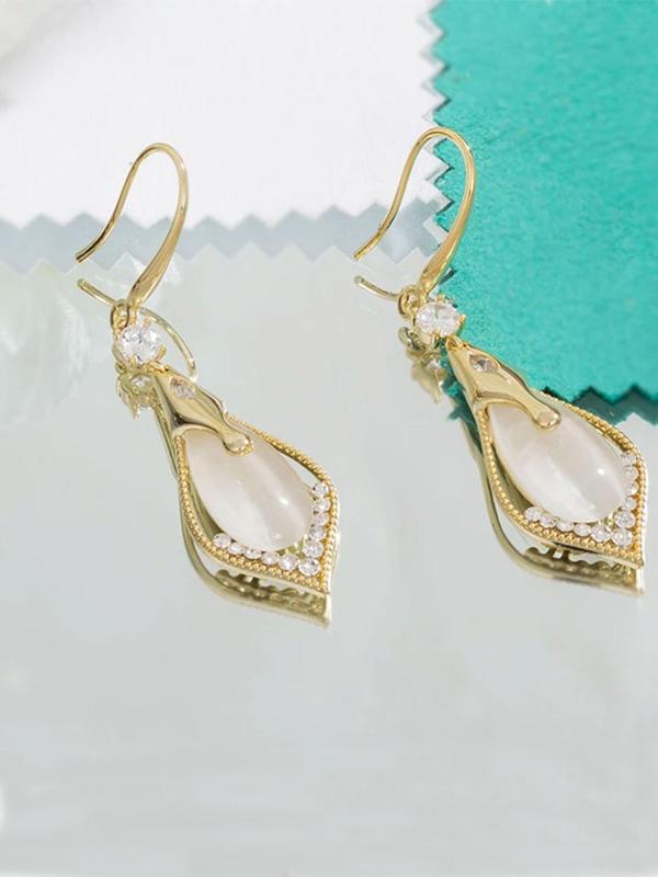 Women's Elegant Rhinestone Decor Dangle Earrings, Exquisite Trendy Drop Earrings, Gorgeous Jewelry As Birthday Gift for Women & Girls