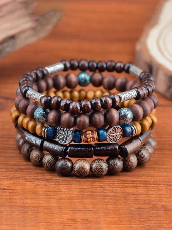 Boho Style Wooden Beaded Bracelet, Vintage Trendy Bracelet, Fashionable Jewelry for Women & Girls for Daily Decoration