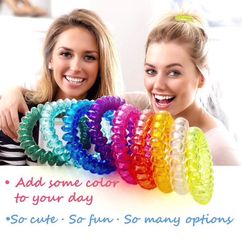 50 count Spiral Hair Ties For Women Phone Cord Ponytail Holders Colorful Hair Coils Plastic Scrunchies Bulk Hair Ties Coil Hair Bands Bracelets For Grils (Crystal10 Colors -Large Size)