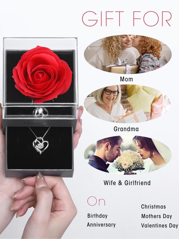 Gifts for Women, Preserved Rose with Heart Necklace, Gifts for Mom Wife Women Sister Grandma Girlfriend Her, Mothers Gifts Day from Daughter Son Birthday Christmas Valentines Day