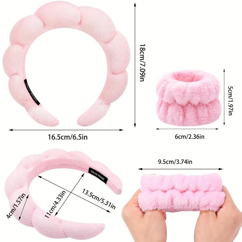 Sponge Headband & Wristband Set (3 Counts set), Comfort Makeup Headband & Wristband, Hair Styling Tools for Women & Girls