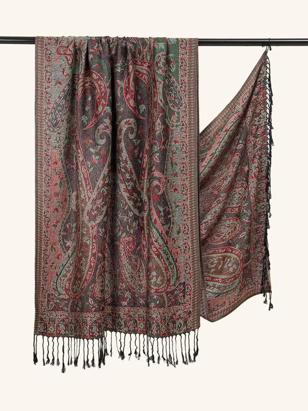 Women's New Fashion Temperament Paisley Print Fringe Trim Scarf, Boho Style Long Shawl for Daily Wear, Fashion Accessories for Women & Girls