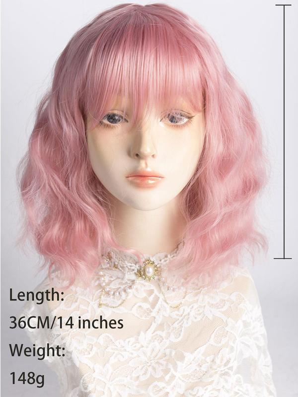 14 Inch Short Wavy Bob Wigs for Women, Gorgeous Fluffy Wigs with Bangs, Synthetic Full Machine Wigs for Party, Daily Use