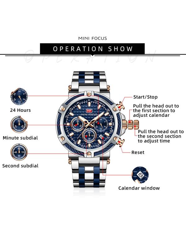 Men's Business Fashion Round Dial Analog Quartz Watch, Casual Trendy Luminous Waterproof Wristwatch, Fashion Watch for Men As Gift with Box