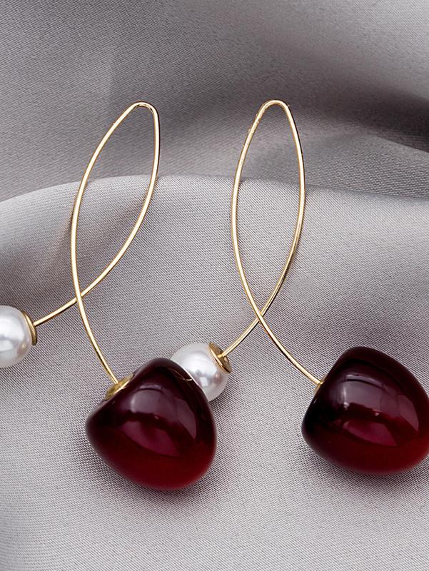 1 Pair Cherry Decorated Dangle Earrings, Elegant Drop Earrings for Women, Fashion Jewelry for Party, Daily Clothing Decor