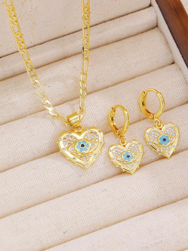 Women's Elegant Rhinestone Decor Heart Design Pendant Necklace & Earrings, 2024 New Style Exquisite Trendy Jewelry Set, Fashionable Accessories for Party & Wedding