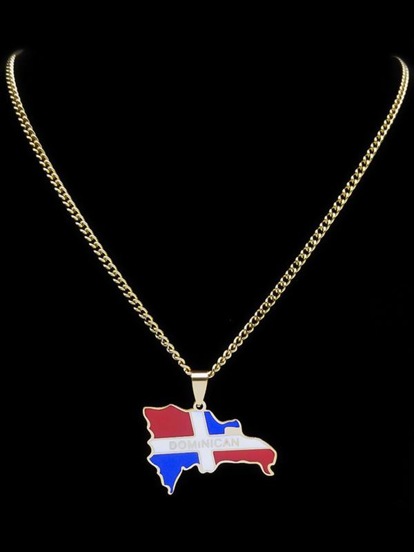 Dominican Republic Flag & Map Design Pendant Necklace, Stainless Steel Jewelry for Party, Daily Clothing Decor, Trendy All-match Jewelry for Birthday Gift