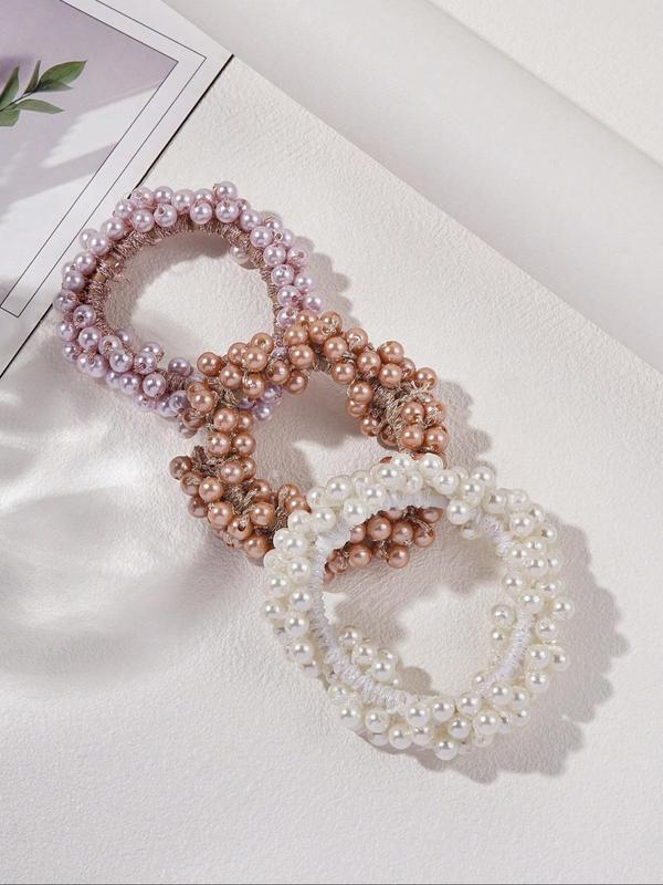 Faux Pearl Decorated Hair Tie for Gift, 3pcs Simple Cute Decorative Ponytail Holder, Minimalist Headwear Suitable for Hair, Fashion Hair Accessories for Party, Daily Clothing Decor