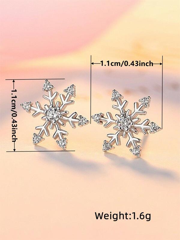 Snowflake Design Rhinestone Decor Stud Earrings, Elegant Jewelry for Women for Party, Daily Clothing Decor, Trendy All-match & Exquisite Jewelry for Birthday Gift