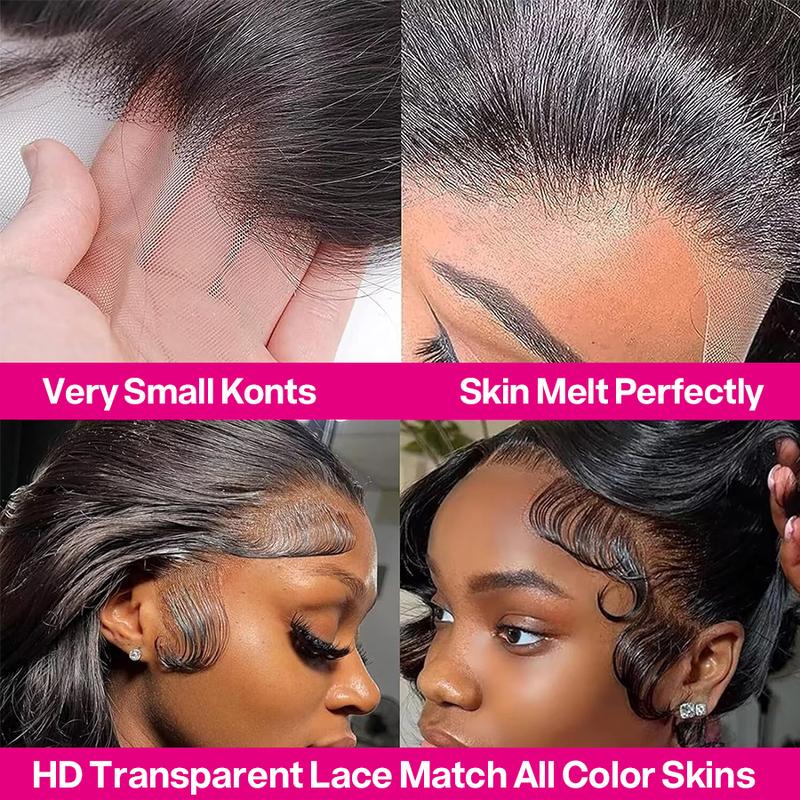 Pizazz 13x6 HD Transparent Lace Frontal Wigs Human hair Pre Plucked Brazilian Body Wave Frontal Wigs Human Hair with Baby Hair 220 Density Natural Hairline Natural Black Color