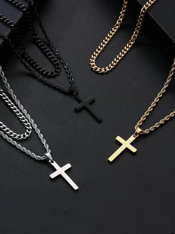 Stainless Steel Cross Pendant Necklace for Men & Women, Fashion Jewelry for Party, Daily Clothing Decor, Trendy All-match & Exquisite Jewelry for Birthday Gift