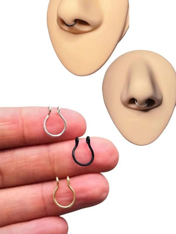 3 Counts Punk Style Clip-on Nose Ring, Nose Cuff for Women & Men for Party, Daily Clothing Decor, Trendy All-match & Exquisite Jewelry for Birthday Gift