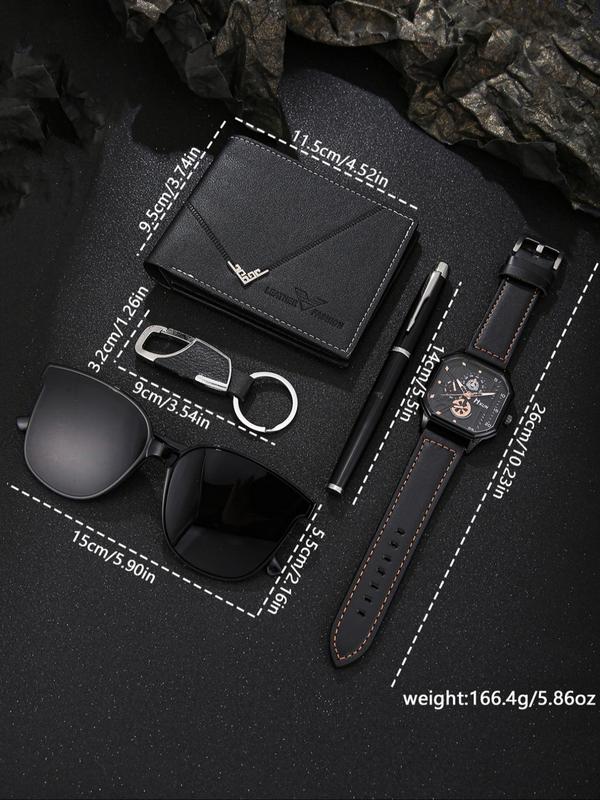 Men's Business Fashion Watch & Glasses & Wallet & Pen & Keychain Set, with Box, Trendy All-match & Exquisite Watch Set for Birthday Gift