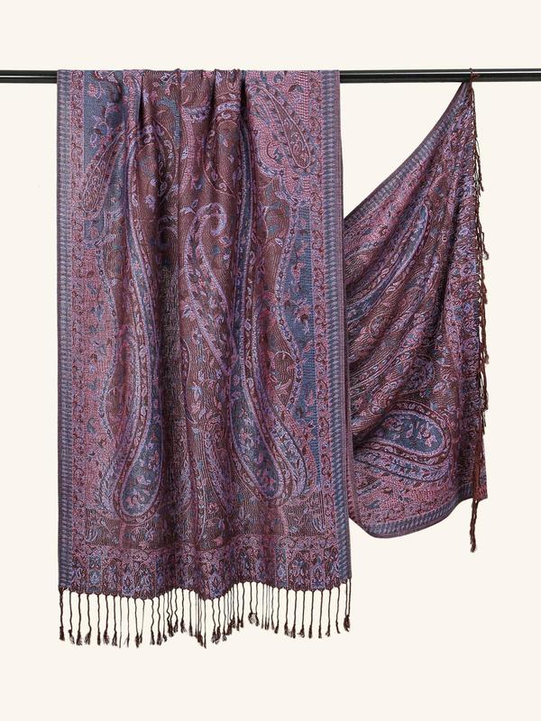 Women's New Fashion Temperament Paisley Print Fringe Trim Scarf, Boho Style Long Shawl for Daily Wear, Fashion Accessories for Women & Girls