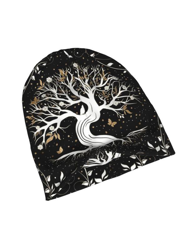 Unisex Casual Tree of Life Pattern Beanie Hat, Vintage Trendy Beanie Hat for Men & Women, Warm and Stylish Beanie Suitable for Street, Outdoor Sports, Skiing