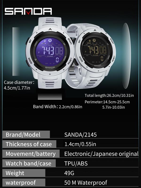 Men's Sporty Digital Watch, Fashionable Digital Watch with Luminous Dial, Digital Display Waterproof Watch for Men