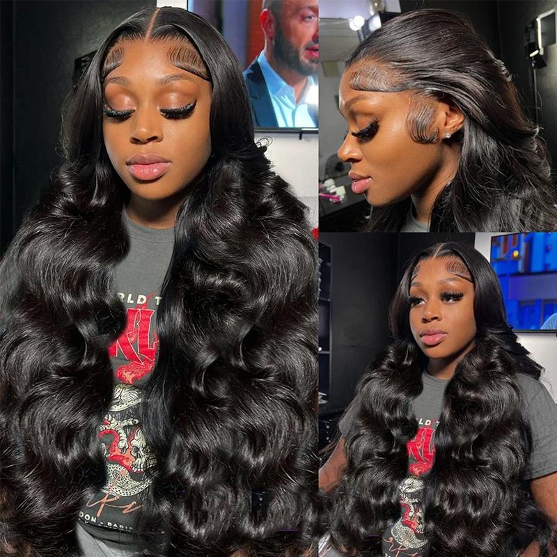 Pizazz 13x6 HD Transparent Lace Frontal Wigs Human hair Pre Plucked Brazilian Body Wave Frontal Wigs Human Hair with Baby Hair 220 Density Natural Hairline Natural Black Color