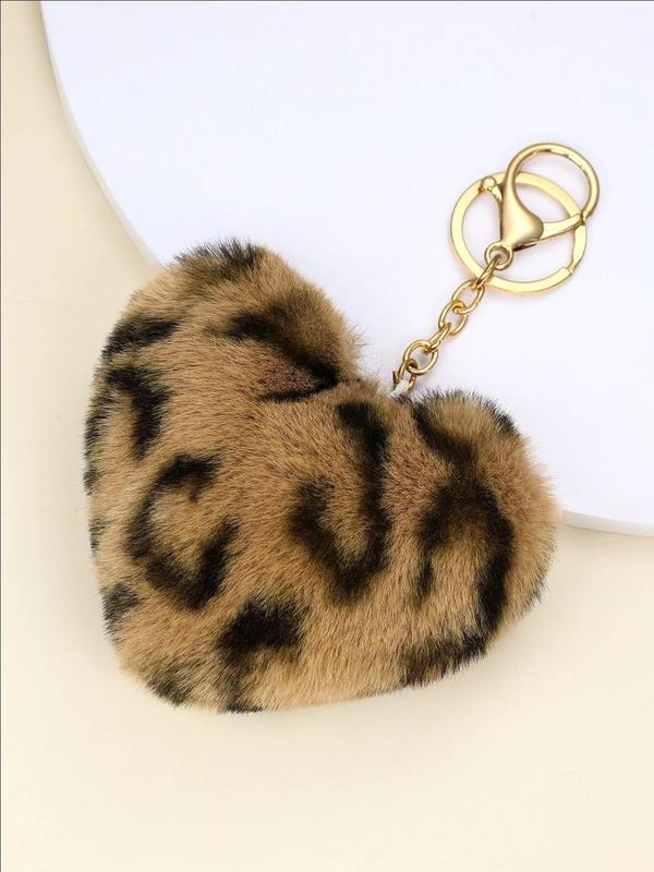 Cute Leopard Pattern Heart Shaped Keychain, Fashionable Keychain for Women & Men, Trendy All-match & Exquisite Keychain for Birthday Gift