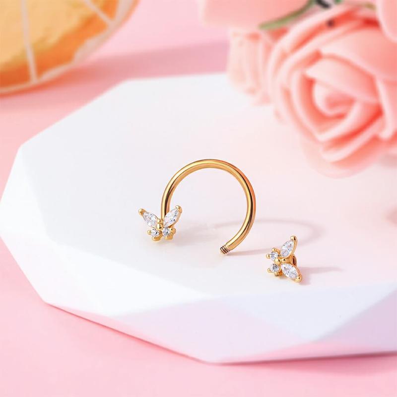 Oufer 16G Butterfly CZ Horseshoe Septum Ring Daith Ring