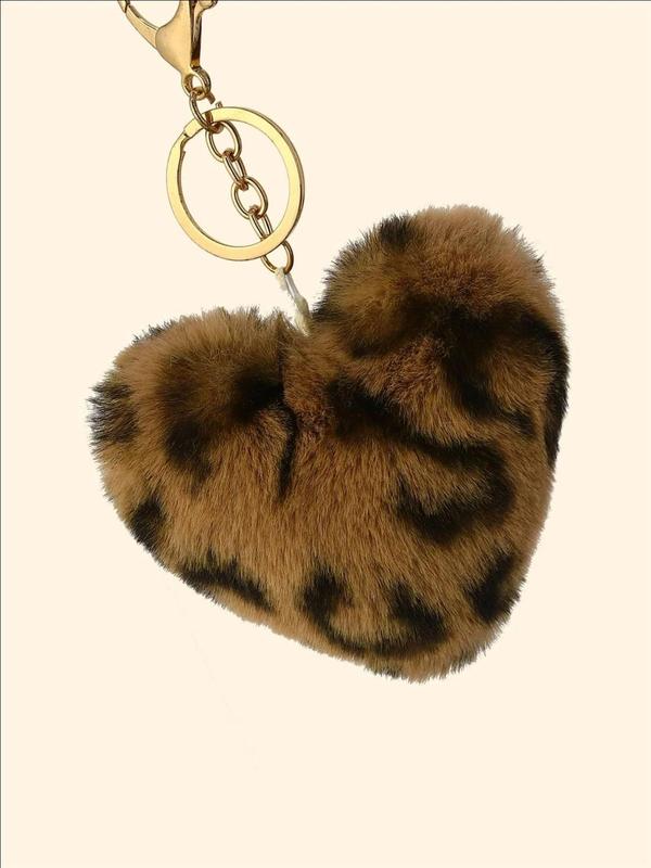 Cute Leopard Pattern Heart Shaped Keychain, Fashionable Keychain for Women & Men, Trendy All-match & Exquisite Keychain for Birthday Gift