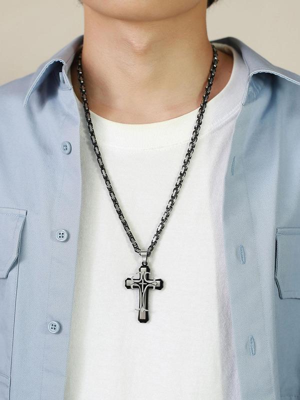 Punk Style Stainless Steel Layered Cross Necklace, Fashion Jewelry for Party, Daily Clothing Decor, Trendy All-match & Exquisite Jewelry for Birthday Gift