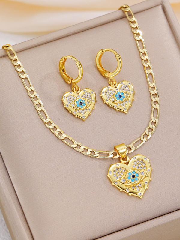 Women's Elegant Rhinestone Decor Heart Design Pendant Necklace & Earrings, 2024 New Style Exquisite Trendy Jewelry Set, Fashionable Accessories for Party & Wedding