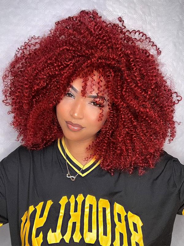 16 Inch Short Afro Kinky Curly Coily Hair Wigs for Women, Fluffy Glueless Wigs with Bangs, Summer Glueless Synthetic Full Machine Wigs Back To School, Fall Outfits, Fall Freshness