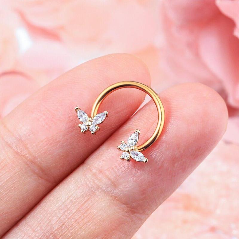 Oufer 16G Butterfly CZ Horseshoe Septum Ring Daith Ring