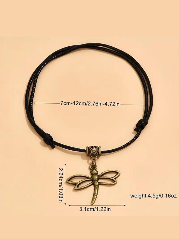 Vintage Style Dragonfly Pendant Woven Ankle Bracelet,  Adjustable Anklet for Beach Vacation and Daily Wear, Fashion Jewelry for Party, Daily Clothing Decor, Birthday Gift