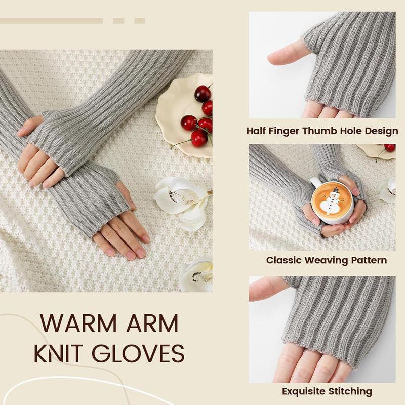 Arm Warmers, Fashion Winter Long Fingerless Gloves Knit Mitten Gloves Arm Sleeves for Women with Thumb Hole