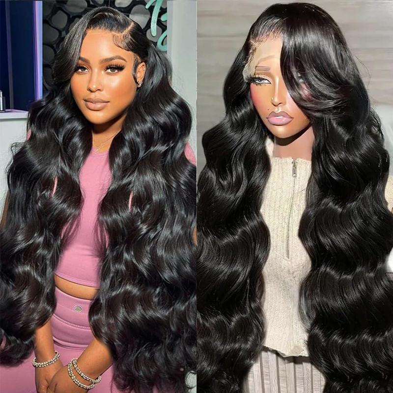 Pizazz 13x6 HD Transparent Lace Frontal Wigs Human hair Pre Plucked Brazilian Body Wave Frontal Wigs Human Hair with Baby Hair 220 Density Natural Hairline Natural Black Color