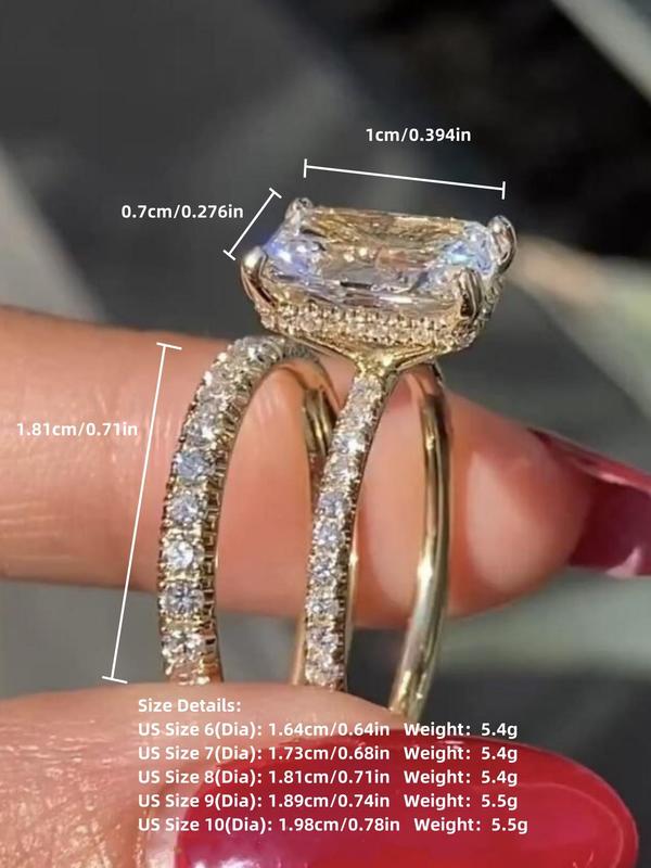 Fashion Simple Square Rhinestone Decorated Ring, Elegant Fashion Accessories for Women, Casual Jewelry for Party, Daily Clothing Decor, Trendy All-match Engagement Rings for Birthday Gift