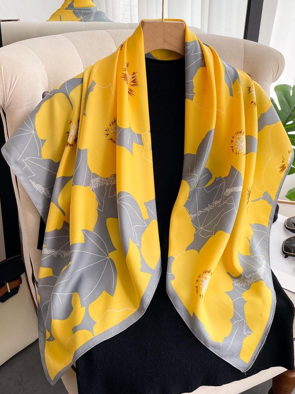 Women's Cute Floral Print Square Scarf, Elegant Soft Comfortable Shawl for Daily Wear, Fashion All-match Accessories for Women & Girls