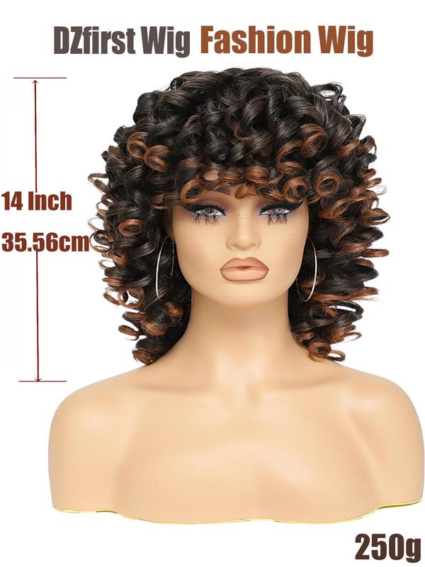 Women's 14 Inch Long Coily Wigs with Bangs, Retro Fashion Gorgeous Fluffy Wigs for Party, Cosplay and Daily Wear, Holiday Dress-up Hair Accessories Or Gifts for Hairstyle Ideas,  Cheap and Affordable Wigs