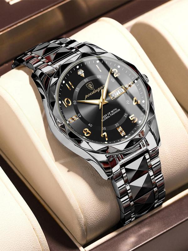 Business Fashion Round Dial Analog Quartz Watch, Fall Fashion Waterproof & Luminous Watch for Men, Trendy All-match & Exquisite Watch for Birthday Gift with Box