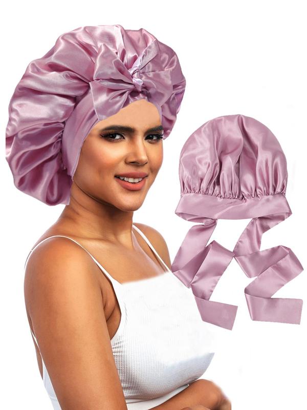 Pleated Design Lace Up Front Satin Headband Hats, Solid Matching Wide Band Hair Bonnets for Sleeping, 2024 Summer New Trendy Sleeping Bonnet for Women for Back To School