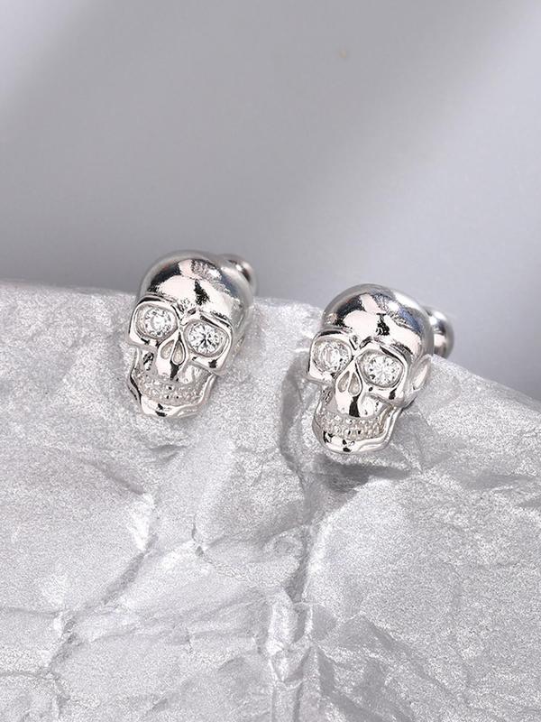 Skull Design Stud Earrings, Inlaid Rhinestones, Street Style Hip Hop Earrings, Fashionable Jewelry for Women & Girls, Casual Jewelry for Party, Daily Clothing Decor, Trendy All-match & Exquisite Jewelry for Birthday Gift