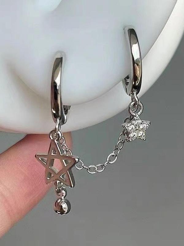 Star Design Dangle Earrings for Women, Cute Dangle Earrings with Double Hoops for Party, Daily Decor, Trendy All-match & Exquisite Jewelry for Birthday Gift