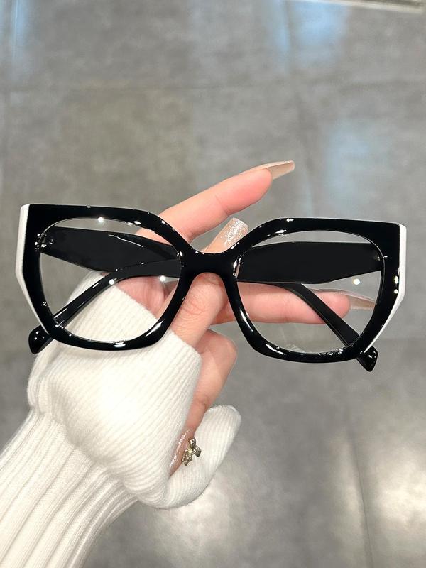 Simple Style Contrast Binding Cat Eye Frame Eyeglasses for Men & Women, Trendy Eyeglasses for Everyday Use, Fashion Accessories for Outdoor Activities