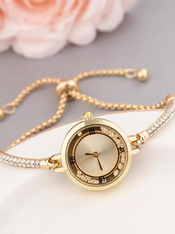 Women's Elegant Rhinestone Decorated Slide Adjustable Quartz Watch, Exquisite Trendy Wristwatch, Fashionable Watch for Women As Gift without Box