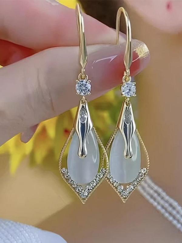 Women's Elegant Rhinestone Decor Dangle Earrings, Exquisite Trendy Drop Earrings, Gorgeous Jewelry As Birthday Gift for Women & Girls