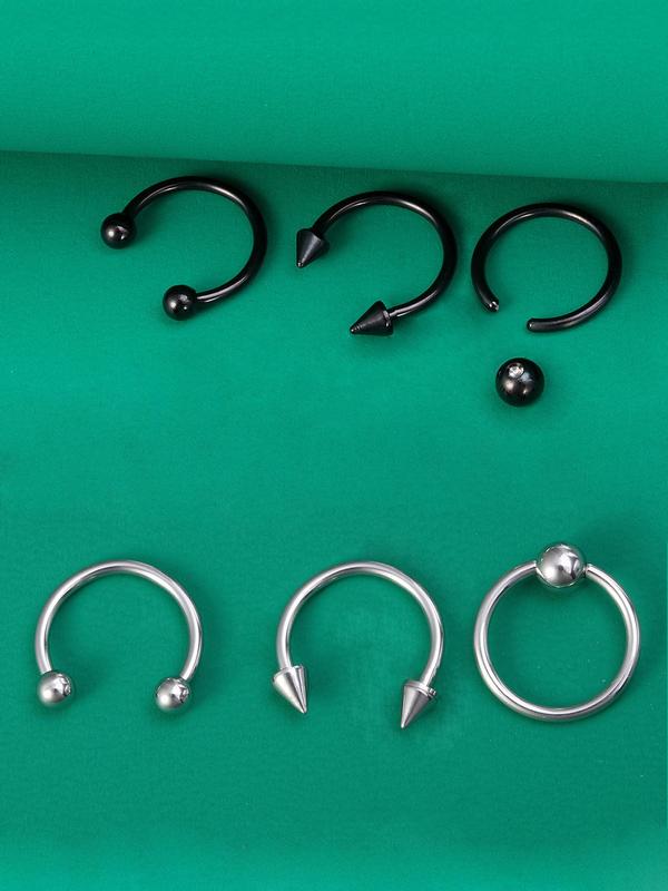 Punk Style Nose Ring Set, 28pcs Stainless Steel Nose Ring with Replacement Ball, Body Jewelry for Women & Men, Trendy All-match & Exquisite Jewelry for Birthday Gift