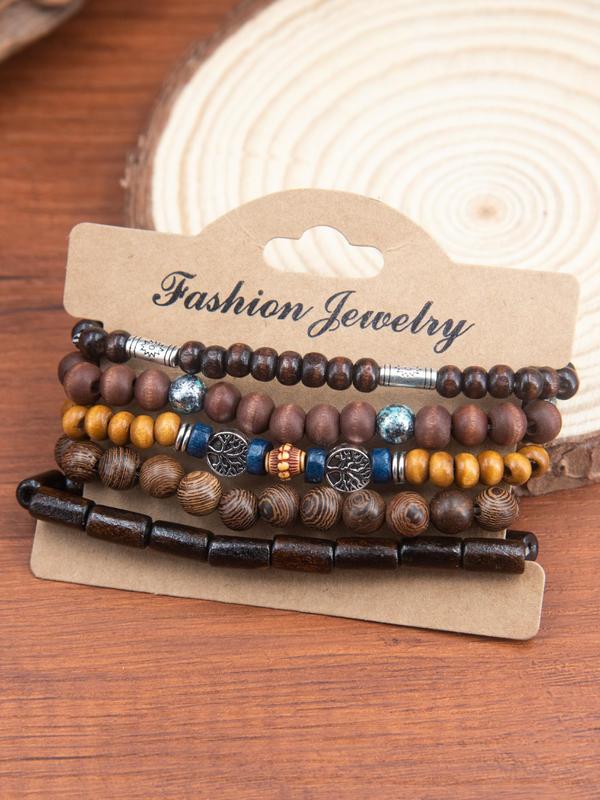 Boho Style Wooden Beaded Bracelet, Vintage Trendy Bracelet, Fashionable Jewelry for Women & Girls for Daily Decoration