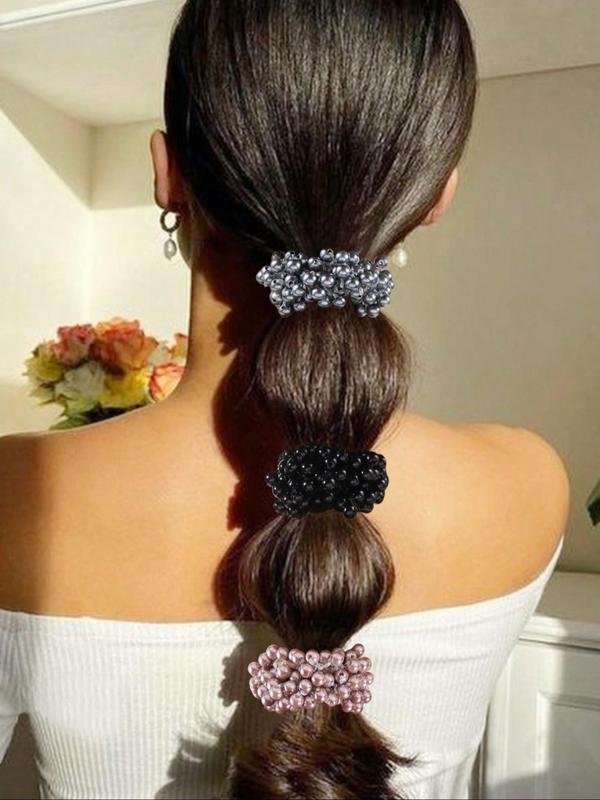 Faux Pearl Decorated Hair Tie for Gift, 3pcs Simple Cute Decorative Ponytail Holder, Minimalist Headwear Suitable for Hair, Fashion Hair Accessories for Party, Daily Clothing Decor